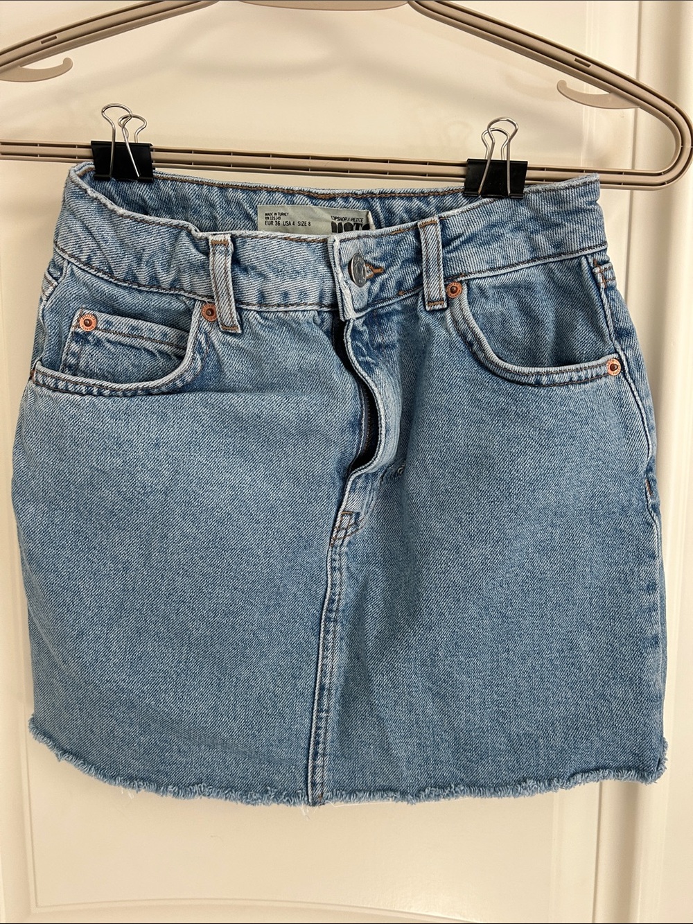 Top shop moto petite jean skirt